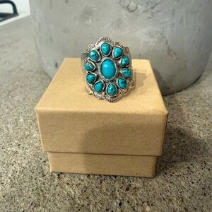 Turquoise Cluster 925 Silver Ring Size 9